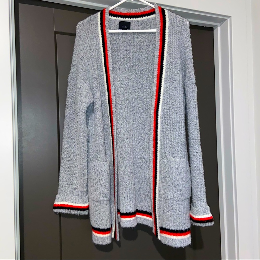 Grey Long Sleeve Cardigan Sweater